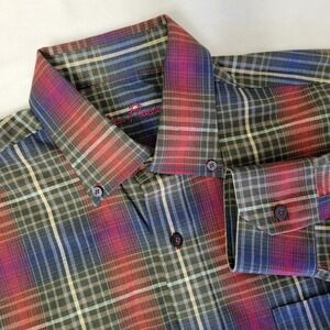 Alan Flusser Mens Medium Madras Cotton Long Sleeve Button‎ Down Plaid Sharp